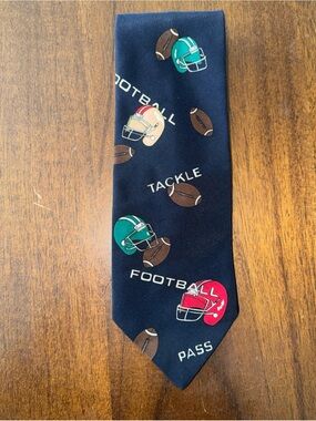 American Sports Blue Football Tie Helmets Footballs Tackle Pass Coach's Tie